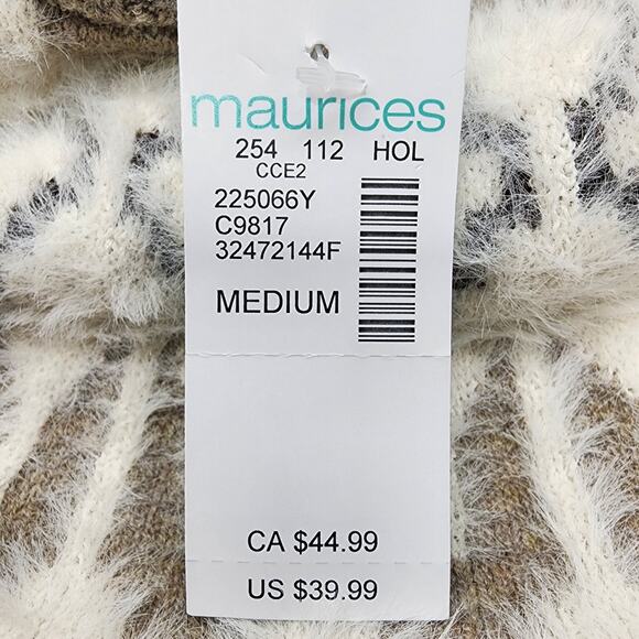 NEW Maurices Sweater Womens M Tan Fair Isle Eyelash Crew Neck Pullover Stretch - Picture 4 of 11